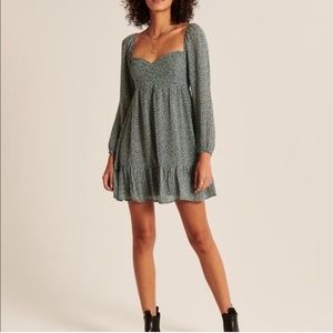 Size large Abercrombie. Flower pattern dress.  Worn once. Olive. Above knee